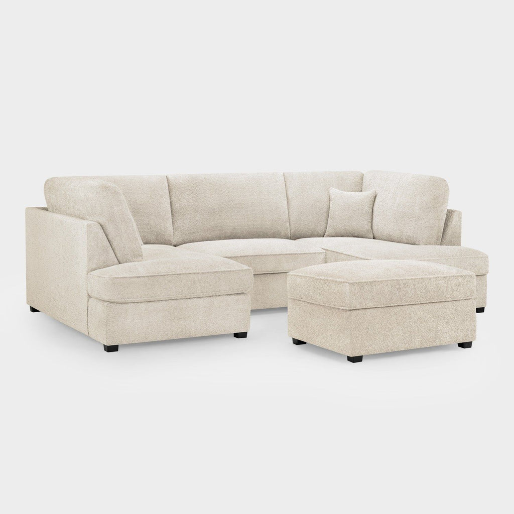 Beige Boucle Fabric Upholstered U Shaped Corner Sofa - Home Furniture Interiors