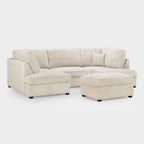 Beige Boucle Fabric Upholstered U Shaped Corner Sofa - Home Furniture Interiors