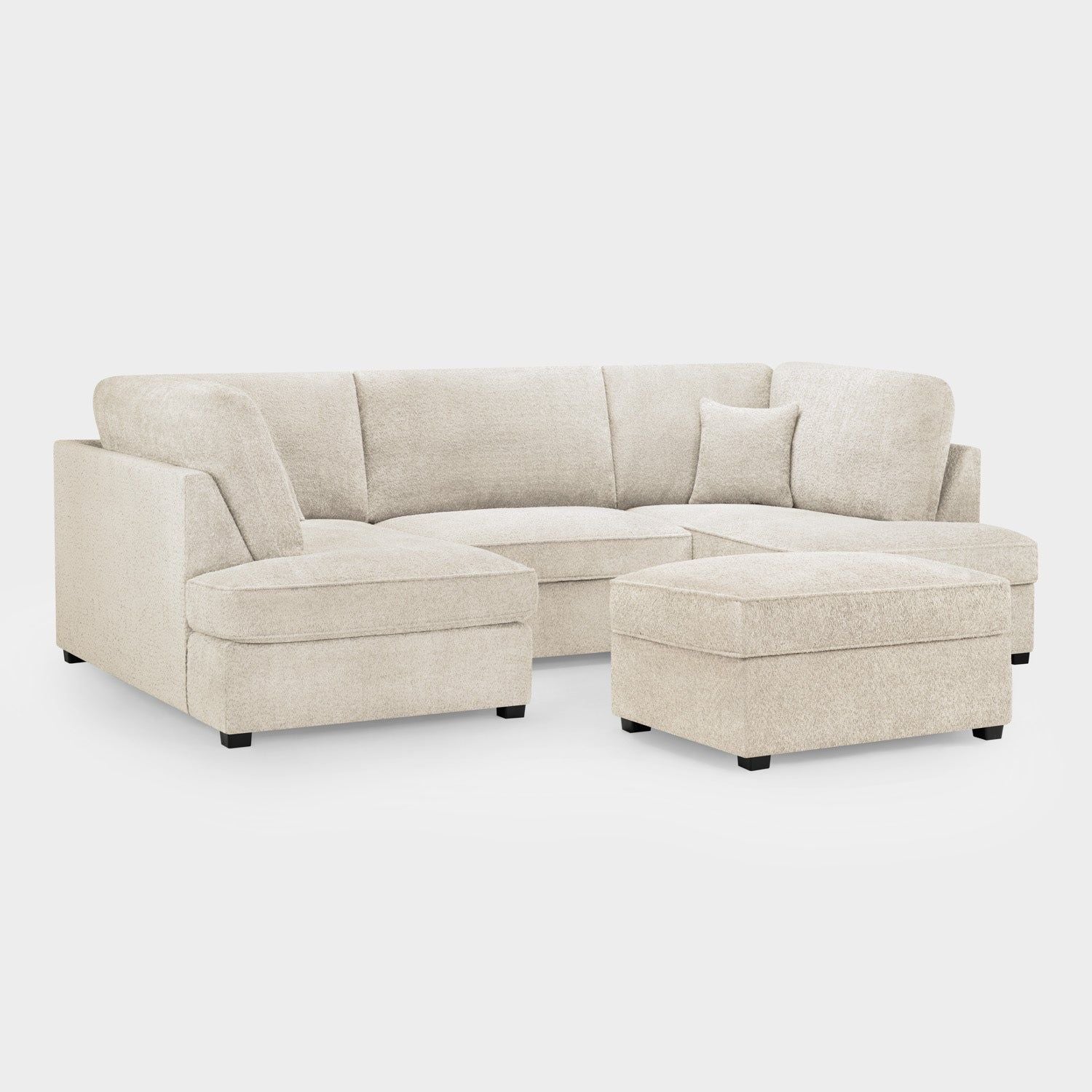 Beige Boucle Fabric Upholstered U Shaped Corner Sofa - Home Furniture Interiors