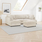 Beige Boucle Fabric Upholstered U Shaped Corner Sofa - Home Furniture Interiors