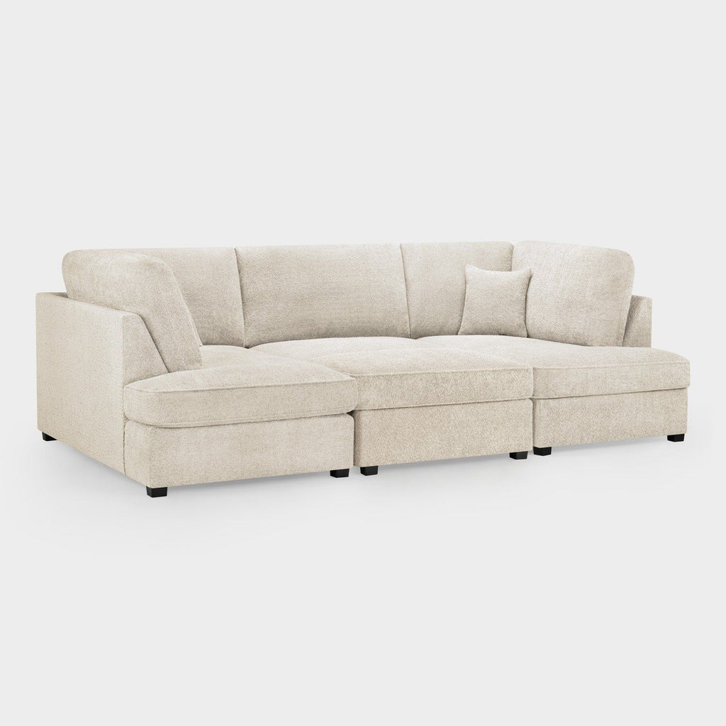 Beige Boucle Fabric Upholstered U Shaped Corner Sofa - Home Furniture Interiors