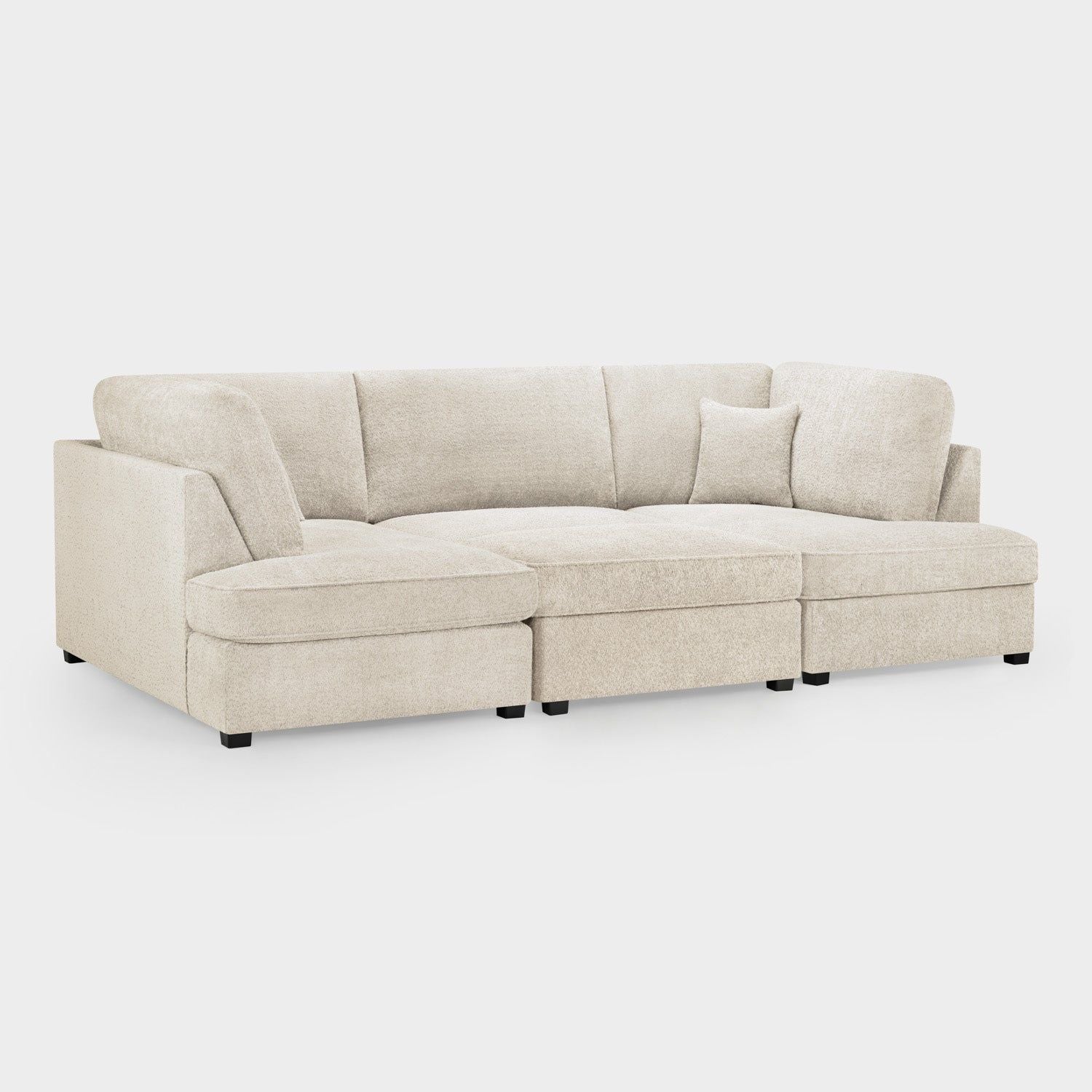 Beige Boucle Fabric Upholstered U Shaped Corner Sofa - Home Furniture Interiors