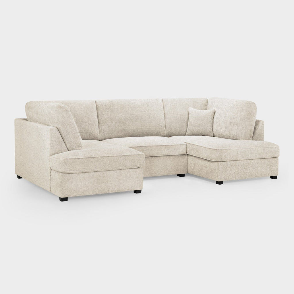 Beige Boucle Fabric Upholstered U Shaped Corner Sofa - Home Furniture Interiors