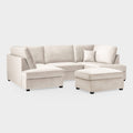 Beige Fabric U Shaped Corner Sofa Wooden Feet - Home Furniture Interiors