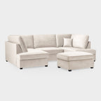 Beige Fabric U Shaped Corner Sofa Wooden Feet - Home Furniture Interiors