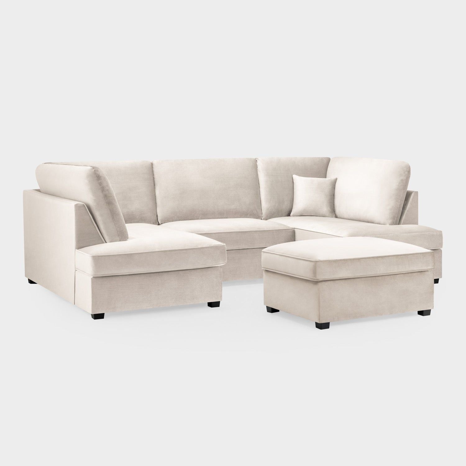 Beige Fabric U Shaped Corner Sofa Wooden Feet - Home Furniture Interiors