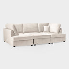 Beige Fabric U Shaped Corner Sofa Wooden Feet - Home Furniture Interiors