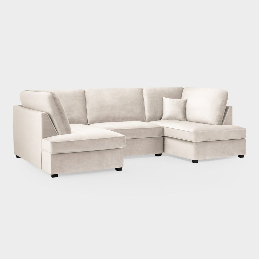 Beige Fabric U Shaped Corner Sofa Wooden Feet - Home Furniture Interiors