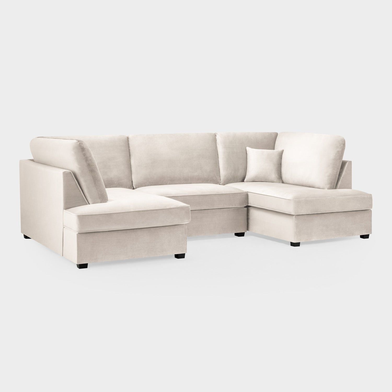 Beige Fabric U Shaped Corner Sofa Wooden Feet - Home Furniture Interiors