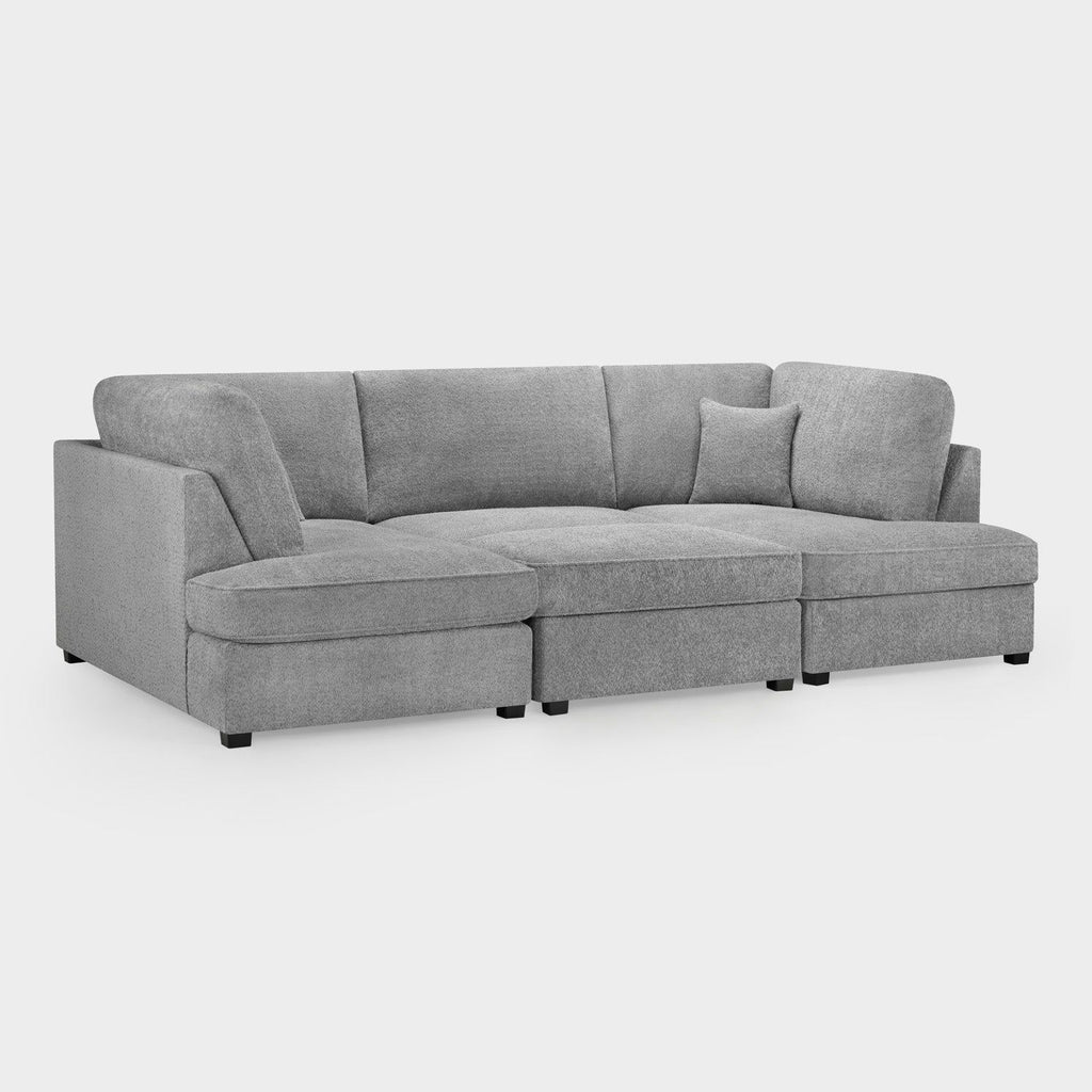 Grey Boucle Fabric U Shape Corner Sofa - Home Furniture Interiors