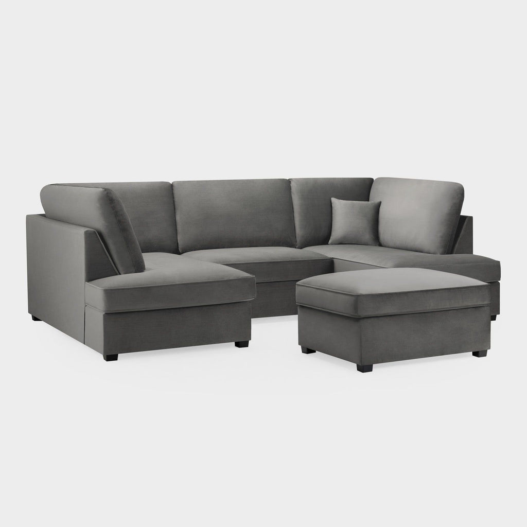 Grey Fabric U Shape Fullback Corner Sofa - Home Furniture Interiors