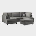 Grey Fabric U Shape Fullback Corner Sofa - Home Furniture Interiors
