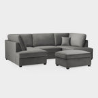 Grey Fabric U Shape Fullback Corner Sofa - Home Furniture Interiors