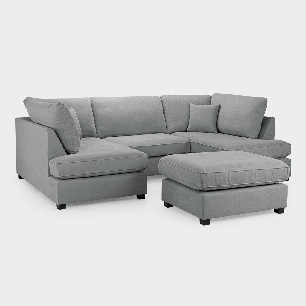 Grey Fabric Upholstery U Shape Corner Sofa Black Feet - Home Furniture Interiors