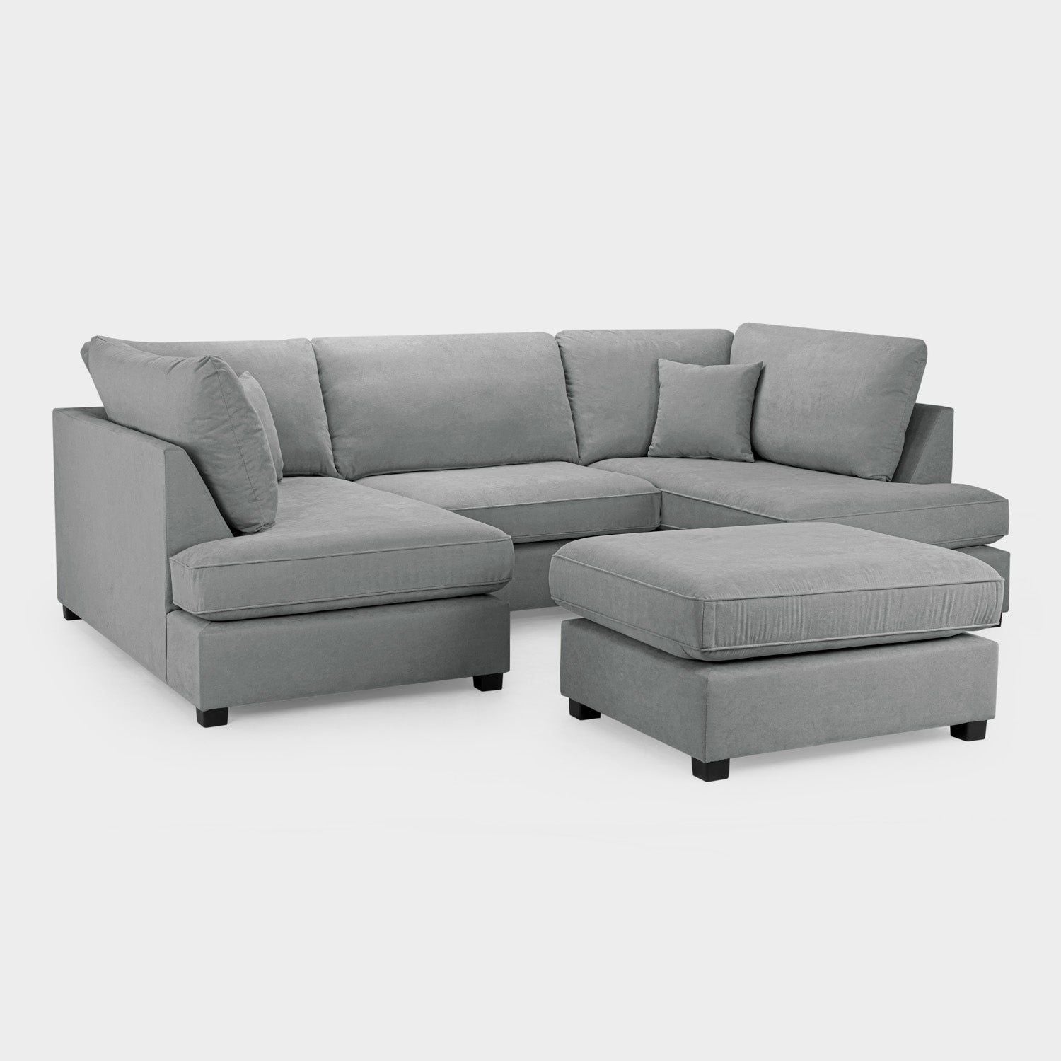 Grey Fabric Upholstery U Shape Corner Sofa Black Feet - Home Furniture Interiors