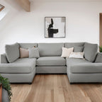 Grey Fabric Upholstery U Shape Corner Sofa Black Feet - Home Furniture Interiors