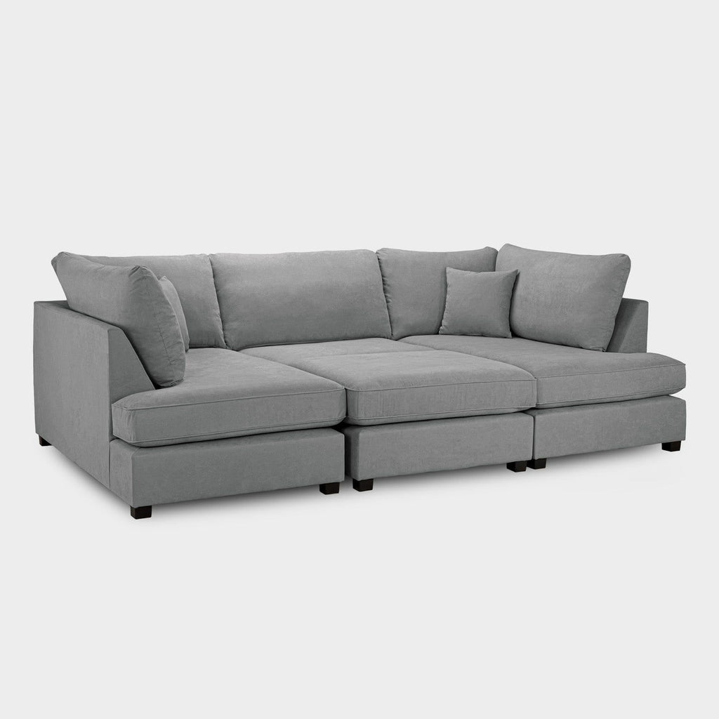 Grey Fabric Upholstery U Shape Corner Sofa Black Feet - Home Furniture Interiors