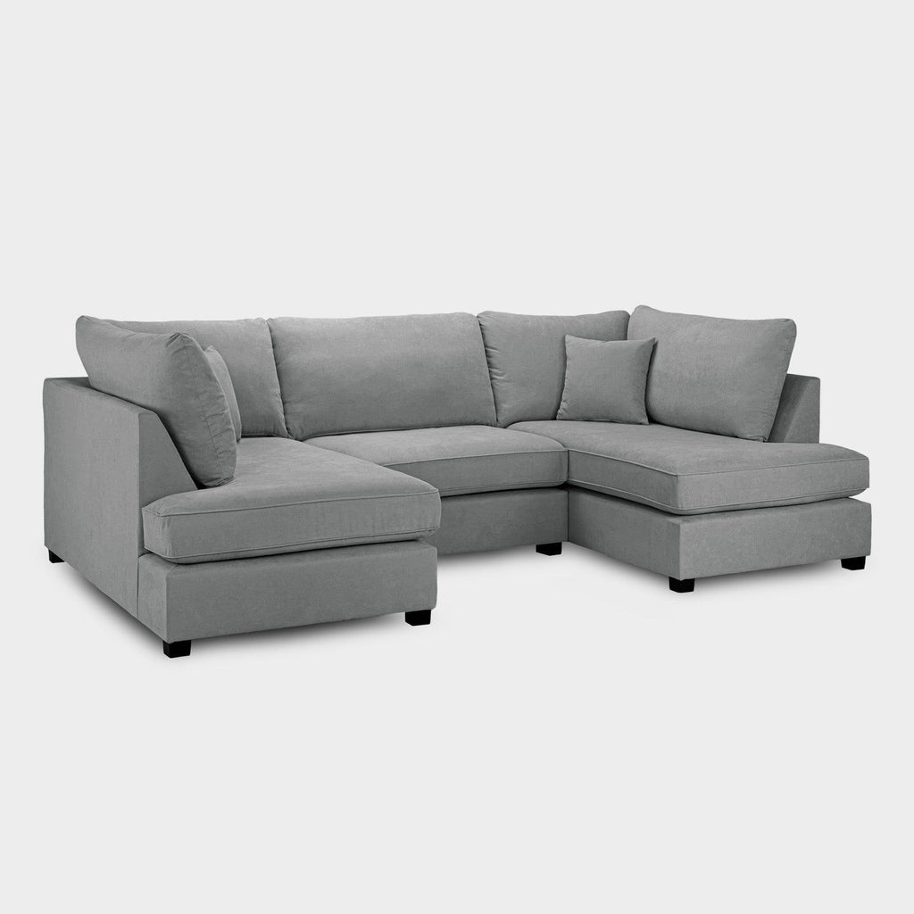 Grey Fabric Upholstery U Shape Corner Sofa Black Feet - Home Furniture Interiors
