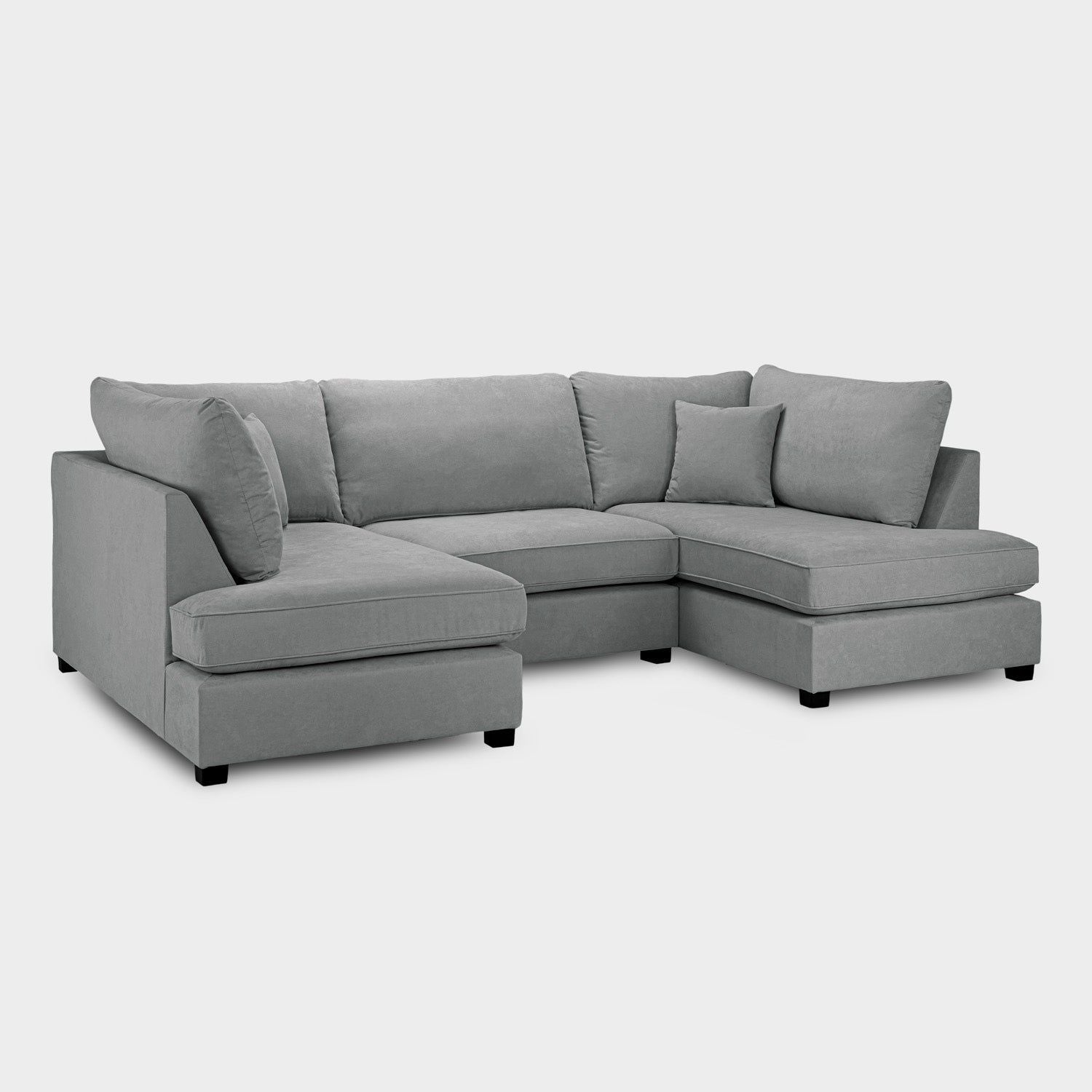 Grey Fabric Upholstery U Shape Corner Sofa Black Feet - Home Furniture Interiors
