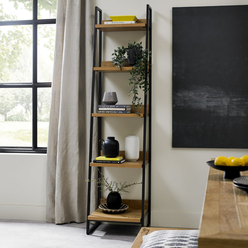 Rustic Oak Narrow Open Display Shelf Unit