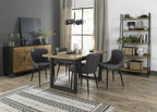 Rustic Oak Extending Dining Table Set 4 Grey Leather Chairs