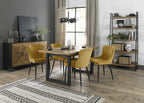 Rustic Oak Extending Dining Table 4 Yellow Velvet Chairs Set