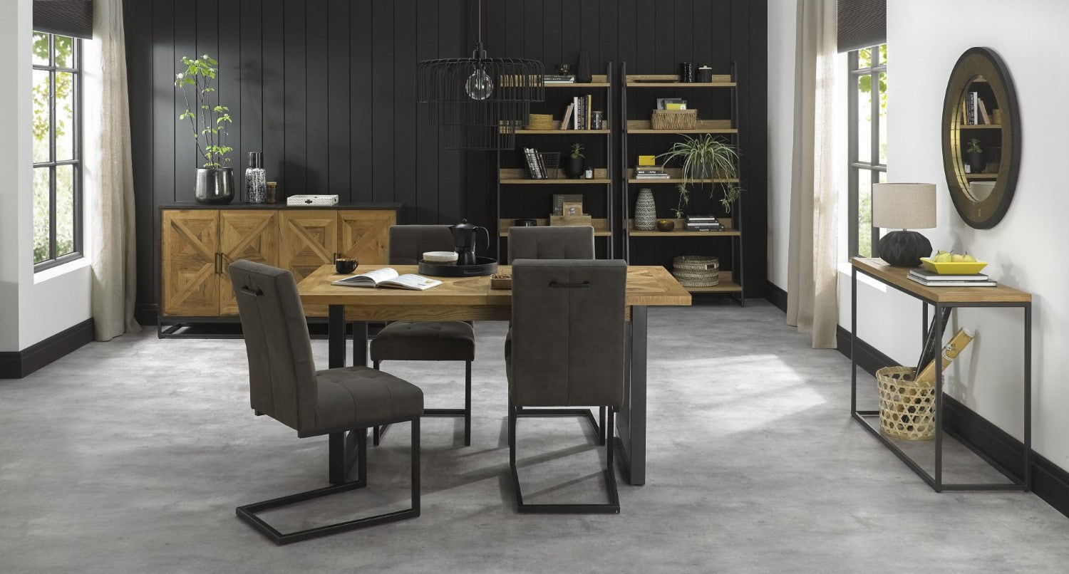 Rustic Oak Extending Dining Table Set 4 Dark Grey Chairs - Home Furniture Interiors
