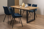 Rustic Oak Extending Dining Table Set 4 Blue Velvet Chairs