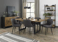 Rustic Oak Extending Dining Table Set 6 Grey Leather Chairs