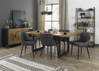 Rustic Oak Extending Dining Table Set 6 Grey Leather Chairs