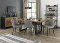 Rustic Oak Extending Dining Table Set 6 Grey Fabric Chairs
