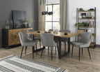 Rustic Oak Extending Dining Table Set 6 Grey Fabric Chairs