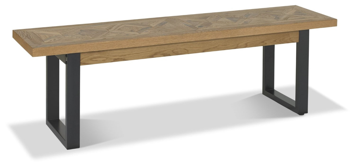 Rustic Oak Parquet Top Dining Table Bench Seat - Home Furniture Interiors