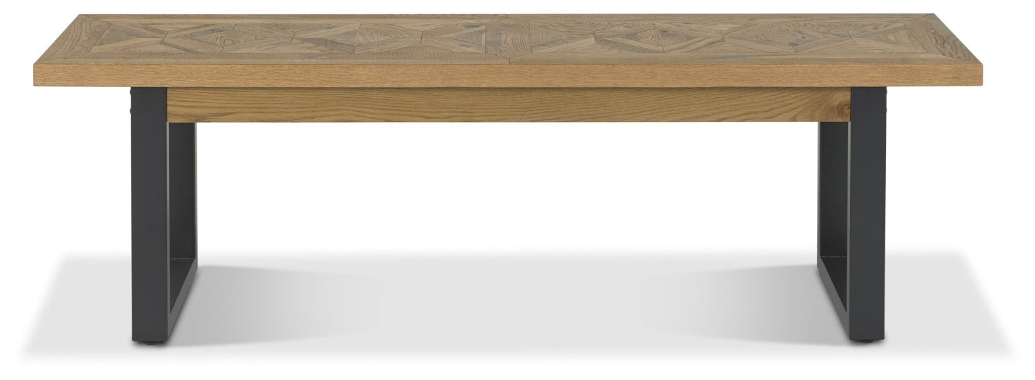 Rustic Oak Parquet Top Dining Table Bench Seat - Home Furniture Interiors