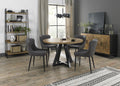 Round Rustic Oak Dining Table Set 4 Grey Leather Chairs