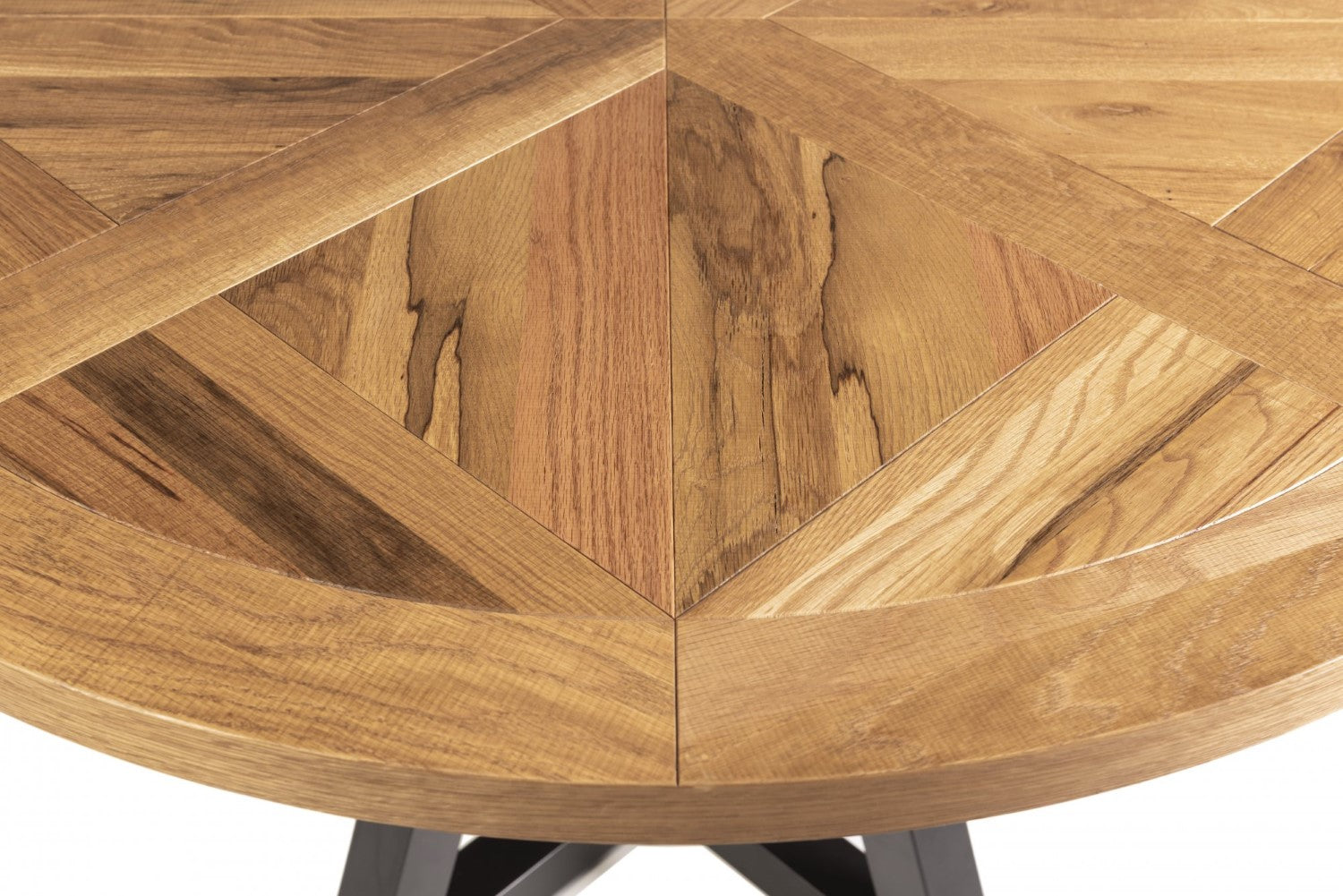 Round Rustic Oak Dining Table Set 4 Grey Leather Chairs - Home Furniture Interiors