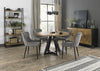 Rustic Oak Round Dining Table Set 4 Grey Velvet Chairs