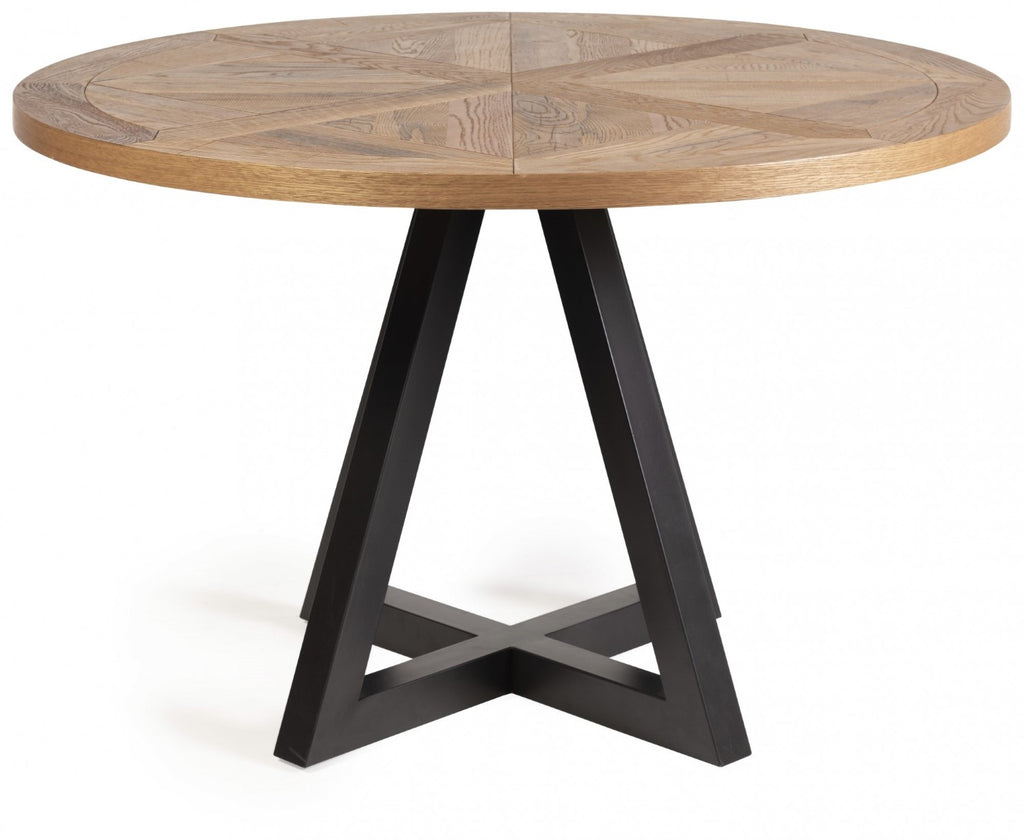 Rustic Oak Round Dining Table Set 4 Grey Velvet Chairs - Home Furniture Interiors