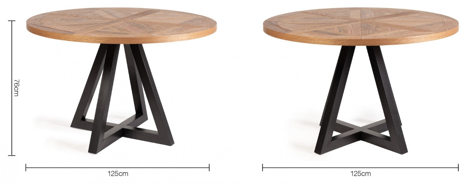 Rustic Oak Round Dining Table Set 4 Grey Velvet Chairs - Home Furniture Interiors