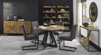 Rustic Oak Round Dining Table 4 Chairs in Dark Grey Fabric - Home Furniture Interiors