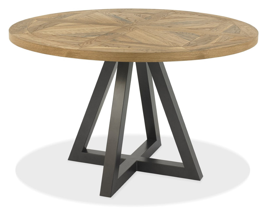 Rustic Oak Round Dining Table 4 Chairs in Dark Grey Fabric - Home Furniture Interiors