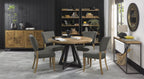 Rustic Oak Round Dining Table 4 Dark Grey Fabric Chairs - Home Furniture Interiors