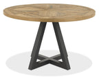 Rustic Oak Round Dining Table 4 Dark Grey Fabric Chairs - Home Furniture Interiors