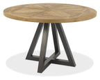 Rustic Oak Round Dining Table 4 Dark Grey Fabric Chairs - Home Furniture Interiors
