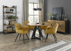 Rustic Oak Round Dining Table Set 4 Yellow Velvet Chairs