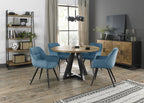 Rustic Oak Round Dining Table Set 4 Blue Velvet Tub Chairs
