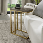 Dark Fumed Oak Sofa Table Satin Brass Cantilever Metal Frame