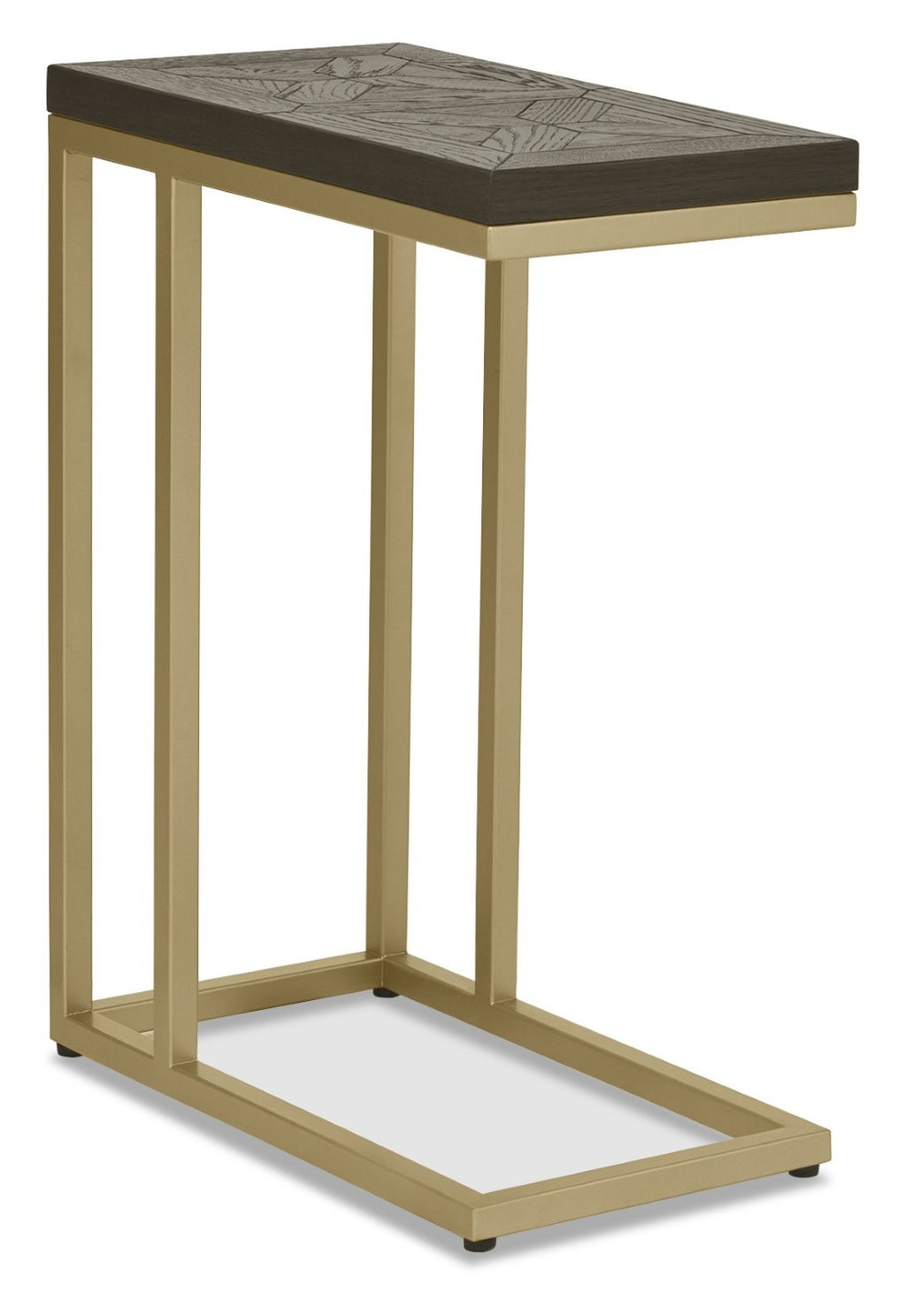 Dark Fumed Oak Sofa Table Satin Brass Cantilever Metal Frame - Home Furniture Interiors