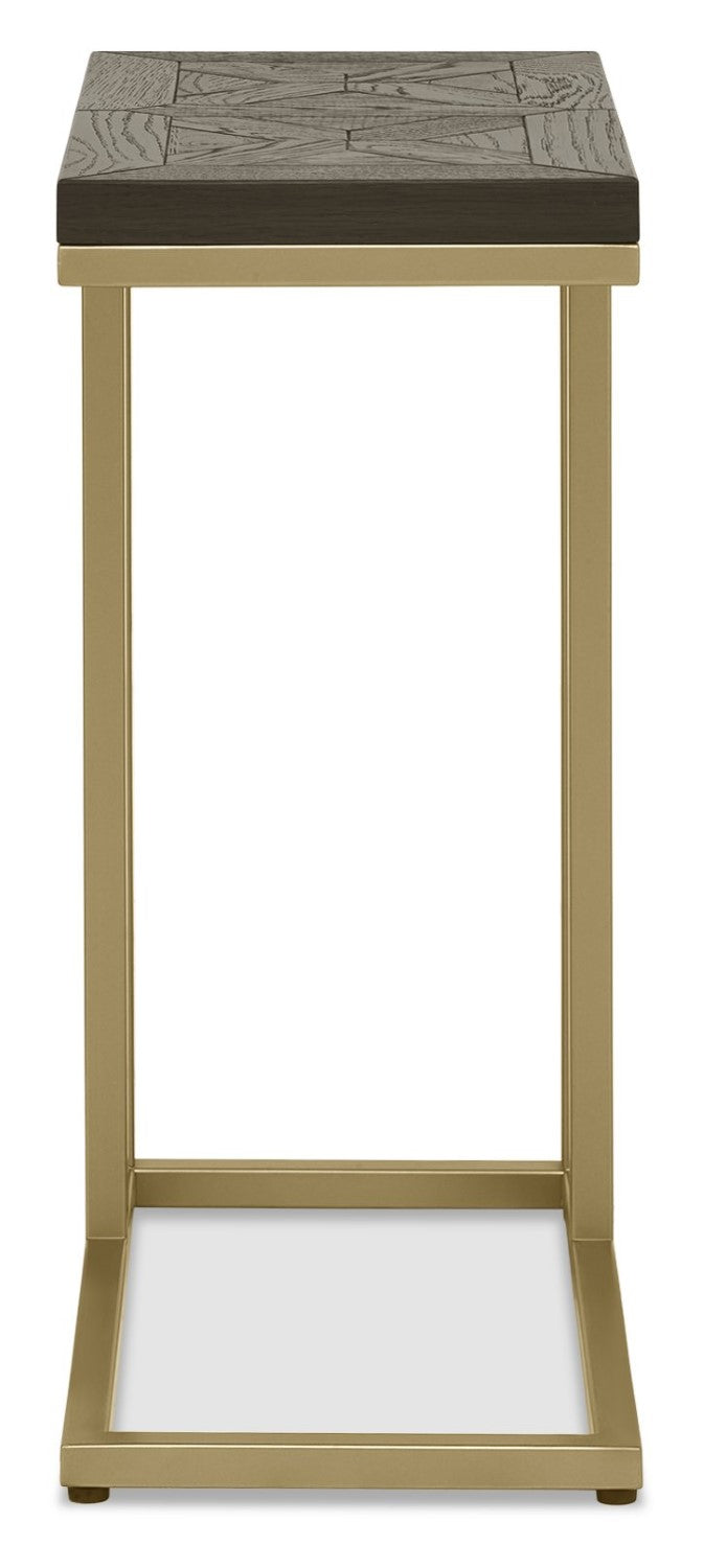 Dark Fumed Oak Sofa Table Satin Brass Cantilever Metal Frame - Home Furniture Interiors