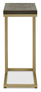 Dark Fumed Oak Sofa Table Satin Brass Cantilever Metal Frame - Home Furniture Interiors